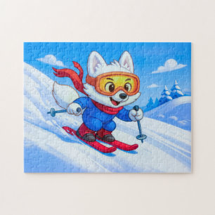 Polarfuchs beim Ski fahren auf einem schneebedeckt Puzzle