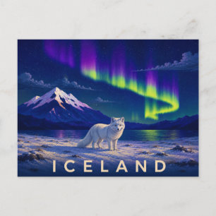 Polarfuchs unter der Aurora Ikonisches Island Postkarte