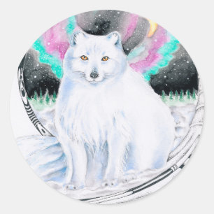 Polarktischer Fox-Aquarelltinte Runder Aufkleber