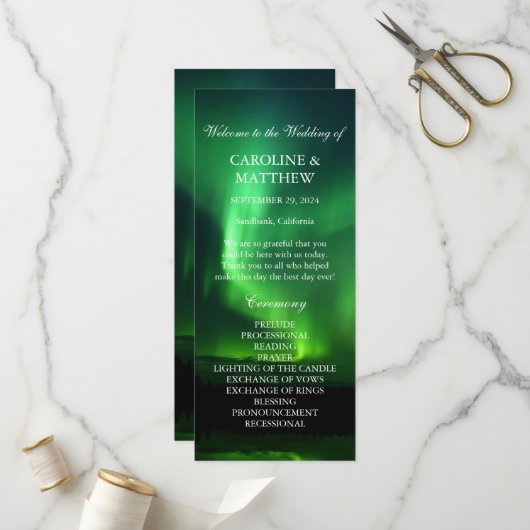 Polarlicht Aurora Borealis Hochzeit Programm (Vorderseite/Rückseite Beispiel)