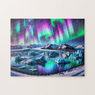 Polarlicht Island Landschaft mit Nordlichtern Puzzle