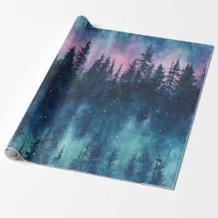Polarlicht Nacht Himmel Kiefernwald Leuchten Geschenkpapier