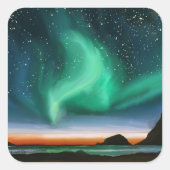 Polarlicht - Ölmalerei Quadratischer Aufkleber (Vorderseite)