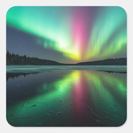 Polarlicht Quadratischer Aufkleber (Vorderseite)