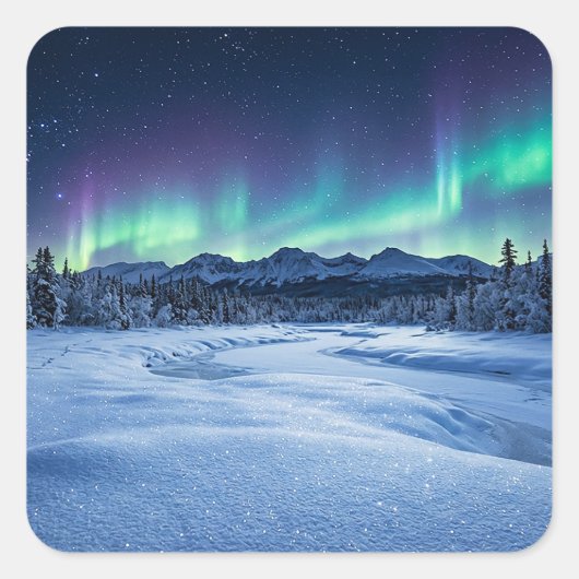 Polarlicht Quadratischer Aufkleber (Vorderseite)