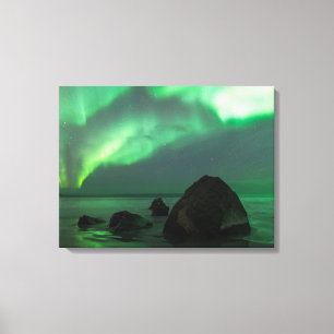 Polarlicht   Strand von Lofoten Norwegen Leinwanddruck