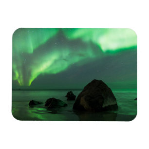 Polarlicht Strand von Lofoten Norwegen Magnet