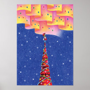 Polarlicht und ein Weihnachtsbaum. Poster