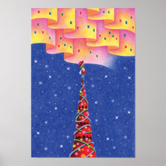 Polarlicht und ein Weihnachtsbaum. Poster