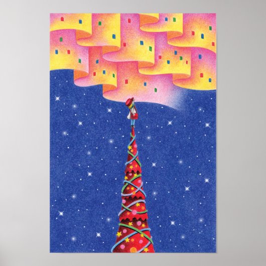 Polarlicht und ein Weihnachtsbaum. Poster (Vorne)