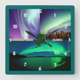 Polarlichter-Alaska-Collage Quadratische Wanduhr