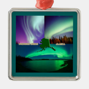 Polarlichter-Alaska-Collage Silbernes Ornament