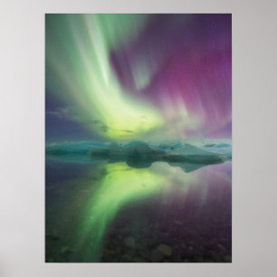 Polarlichter in Lagune Jökulsárlón, Island Poster