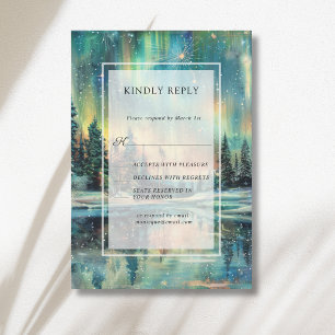 Polarlichter See Wald Nacht Himmel Hochzeit RSVP Karte