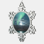 Polarlichter Vollmond Schneeflocken Zinn-Ornament (Rechts)