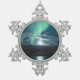 Polarlichter Vollmond Schneeflocken Zinn-Ornament