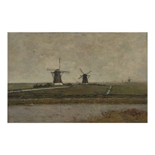 Polder mit Mills bei Overschie Fotodruck (Vorne)