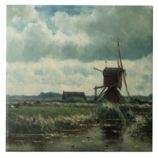 Polderlandschaft mit Windmühle, Willem Roelofs Fliese