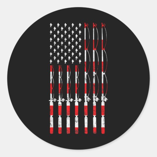 Pole American USA Flag Patriotic Fishing Runder Aufkleber (Vorderseite)