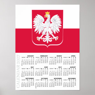 Polen 2027 Kalender, groß, polnische Flagge, Adler Poster