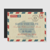 POLEN - Antike Luftpost Save the Date Magneteinladung (Vorne/Hinten)
