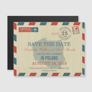 POLEN - Antike Luftpost Save the Date Magneteinladung