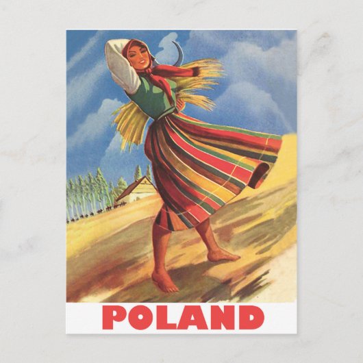 Polen, Dorffrau auf dem Feld Postkarte (Vorderseite)