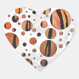 Polen Dot Tiger Hot orange und Black Print Herz-Aufkleber