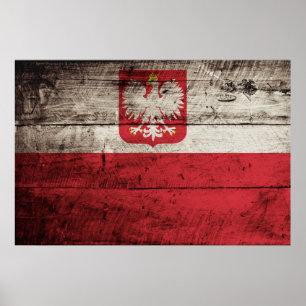 Polen-Flagge auf altem hölzernem Korn Poster