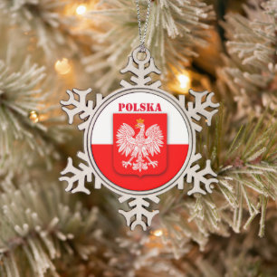 Polen Flagge Emblem Erbe Patriotisch Polska Schneeflocken Zinn-Ornament