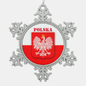 Polen Flaggenemblem Erbe Patriotic Polska Schneeflocken Zinn-Ornament (Vorderseite)