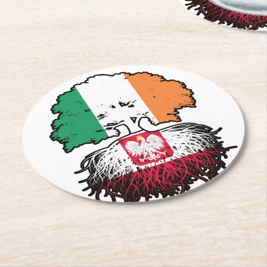 Polen - Irish Ireland Tree Roots Flag Runder Pappuntersetzer (Angewinkelt)