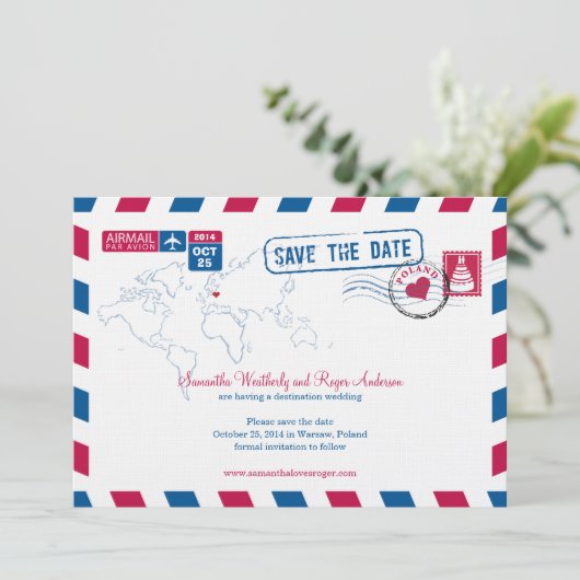 Polen Luftpost Hochzeit speichern Datum Save The Date (Stehend Vorderseite)