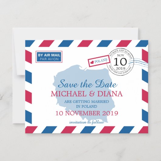 Polen Luftpost | Save The Date Magneteinladung (Vorderseite)