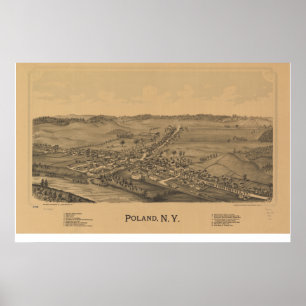 Polen New York 1890 Antike Panoramakarte Poster