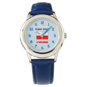 Polen Polnische Flagge Schwarze Personalisierung Armbanduhr