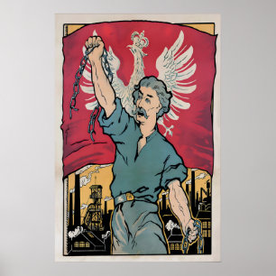 Polen Propagandaplakat Arbeiter brechen Ketten Poster