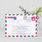 POLEN Red Blue Airmail Post Wedding Einladung (Stehend Vorderseite)
