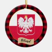 Polen, rotes Büffel, karierte und polnische Flagge Keramik Ornament (Vorne)