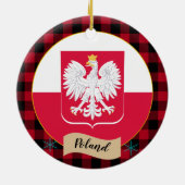 Polen, rotes Büffel, karierte und polnische Flagge Keramik Ornament (Hinten)