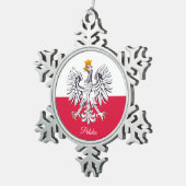 Polen Schneeflocke, polnische Flagge Schneeflocken Zinn-Ornament (Rechts)