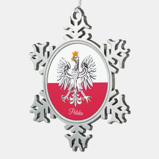 Polen Schneeflocke, polnische Flagge Schneeflocken Zinn-Ornament (Rechts)