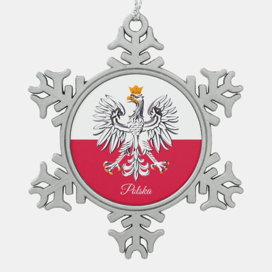 Polen Schneeflocke, polnische Flagge Schneeflocken Zinn-Ornament (Vorderseite)