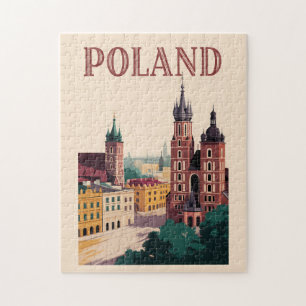 Polen Skyline Illustration Reise Kunst Vintage Puzzle