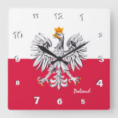Polen Uhr, patriotische Zuhause, polnische Flagge Quadratische Wanduhr (Vorderseite)