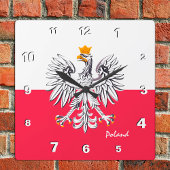 Polen Uhr, patriotische Zuhause, polnische Flagge Quadratische Wanduhr