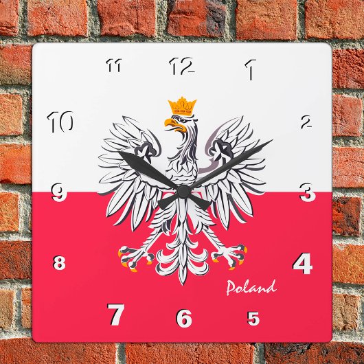 Polen Uhr, patriotische Zuhause, polnische Flagge Quadratische Wanduhr