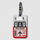 Polen Warschau WAW Flughafen-Code Gepäckanhänger (Vorderseite Vertikal)