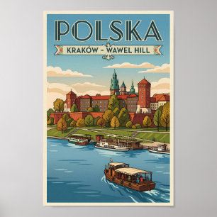 Polen Wawel Königsschloss Illustration Reise Kunst Poster