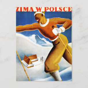 Polen Zima Ski Vintage Reiseplakat Restauriert Postkarte